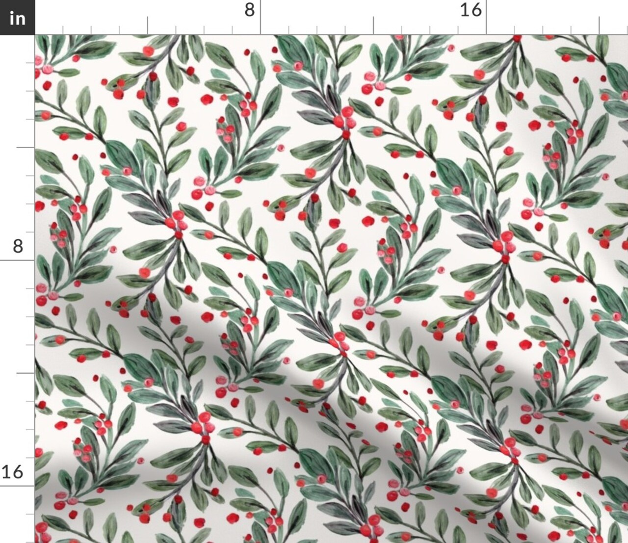 Red Berries Leaves Holiday Christmas Winter Floral Festive Custom Printed Fabric by Spoonflower Various Fabrics by the Yard or Fat Quarter